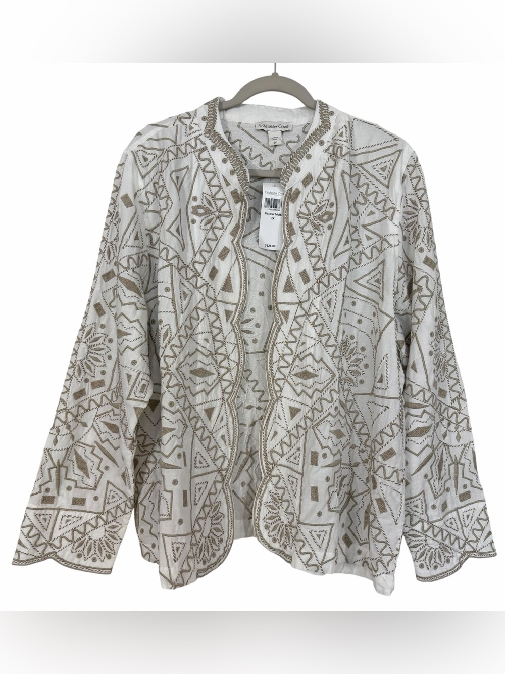 Coldwater Creek Embroidered Jacket Lighteighy Scalloped Boho NWT Sz 2X